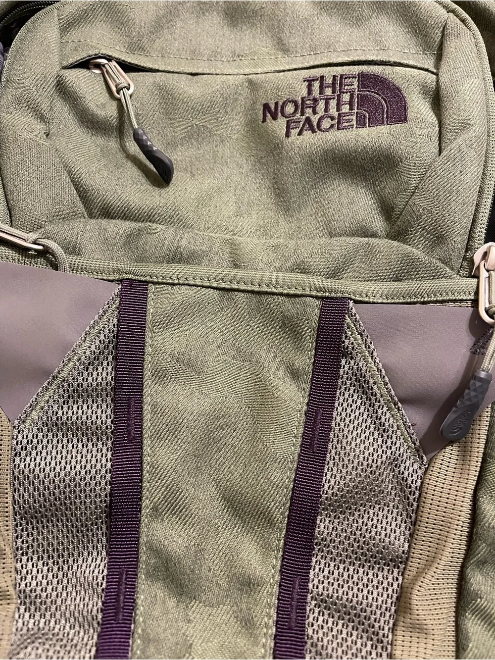 The North Face Olive Green & Purple Backpack